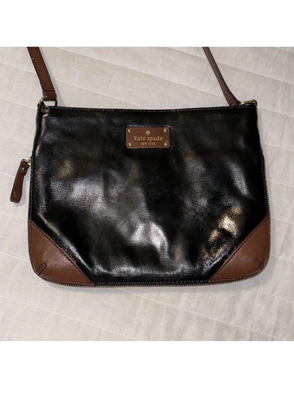 Kate Spade Black Brown Gold Tone Hardware Parent Leather Crossbody Purse
